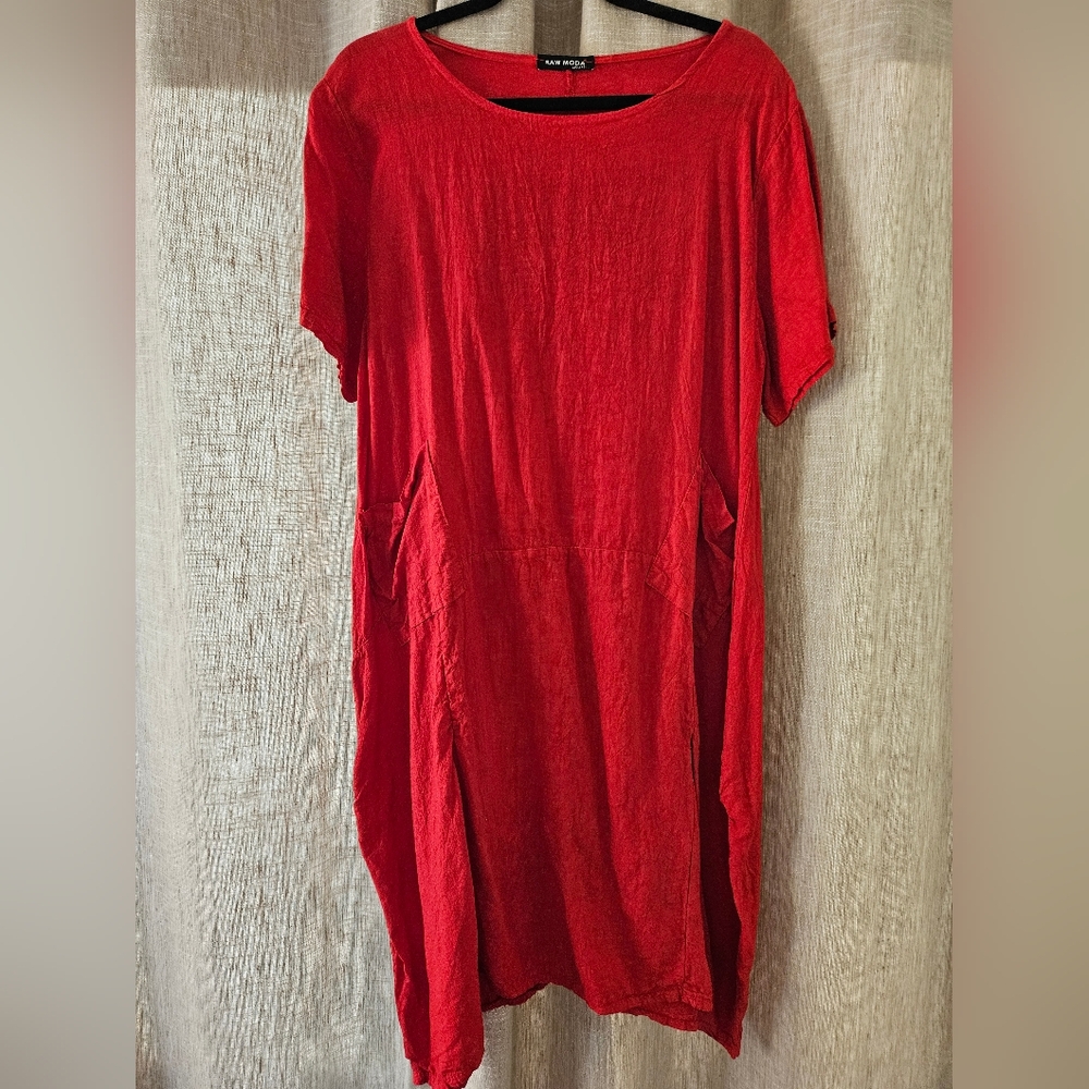 Raw Moda Red Linen Dress One Size